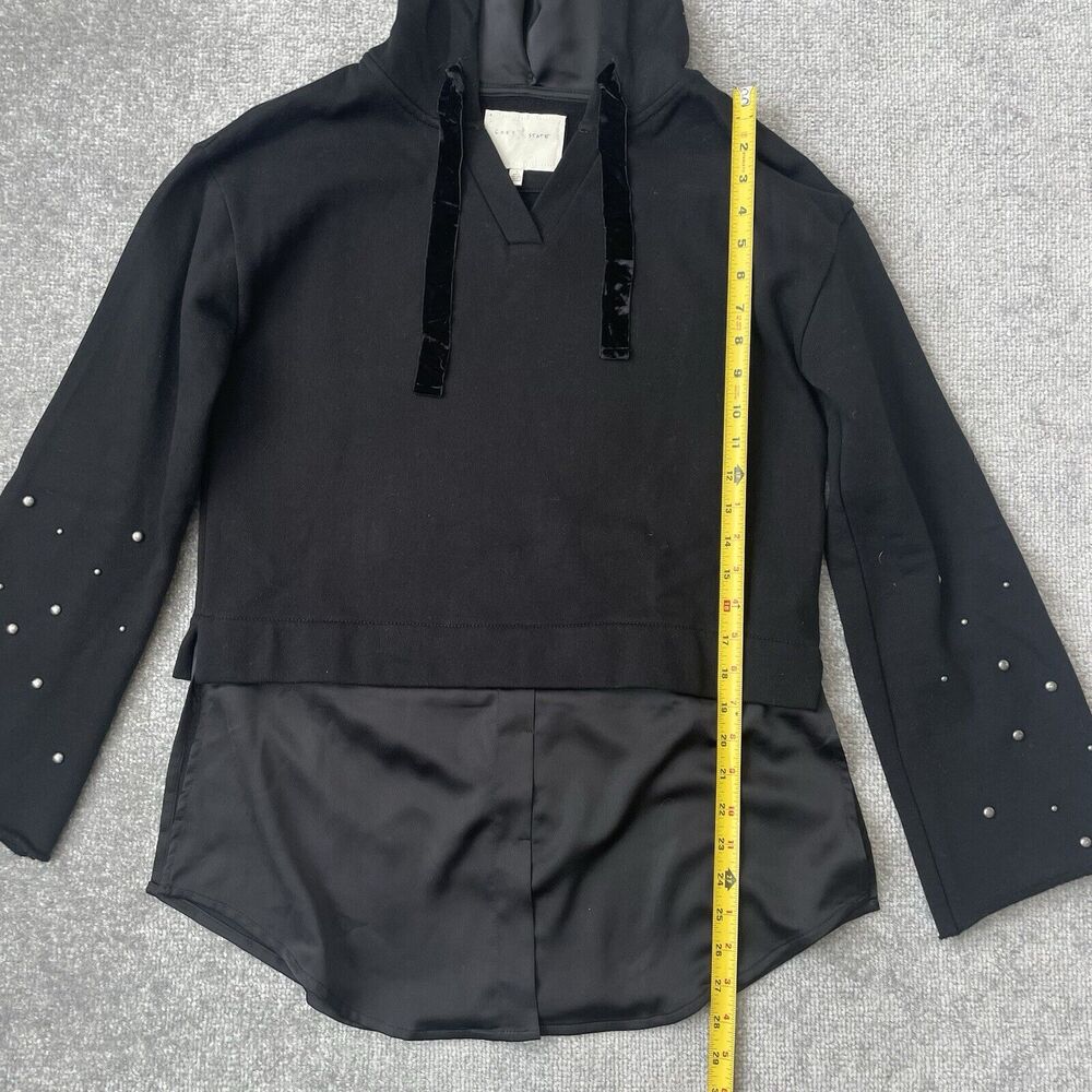 Grey State Hoodie Womens 1 (Size Small) Black Studded Sleeves Hooded Sweatshirt - Picture 9 of 10